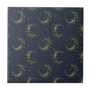 Celestial Moon Gold Stjärnkvällsmönster (1) Kakelplatta