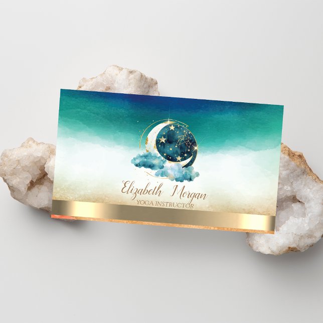 Celestial Moon Guldstjärnor Grön Visitkort (Skapare uppladdad)