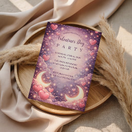 Celestial Moon Hearts Valentine Inbjudningar