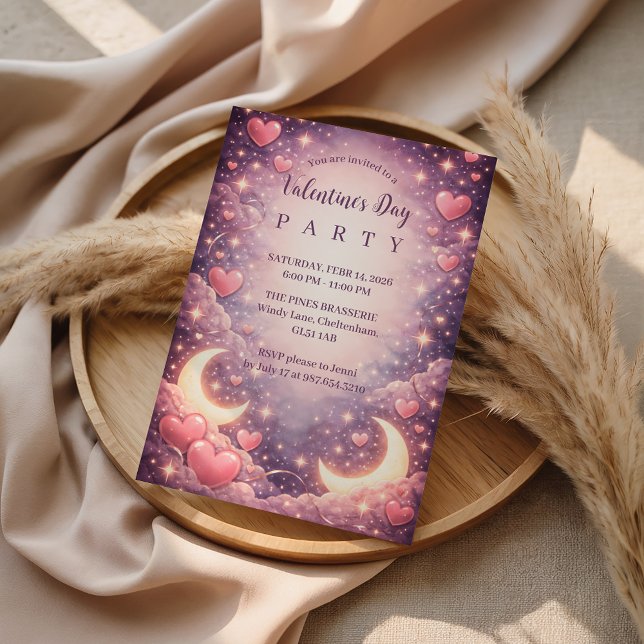 Celestial Moon Hearts Valentine Inbjudningar (Skapare uppladdad)
