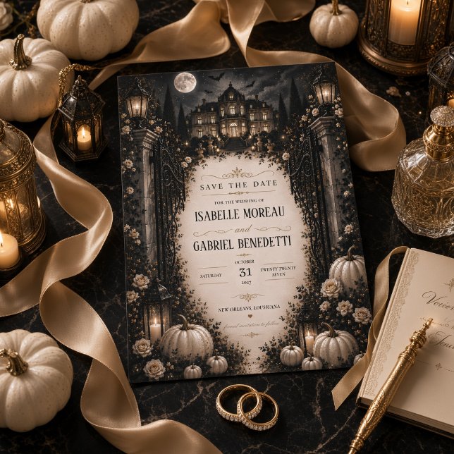 Celestial Moon Mansion Halloween Spara Datum Inbjudningar (Skapare uppladdad)