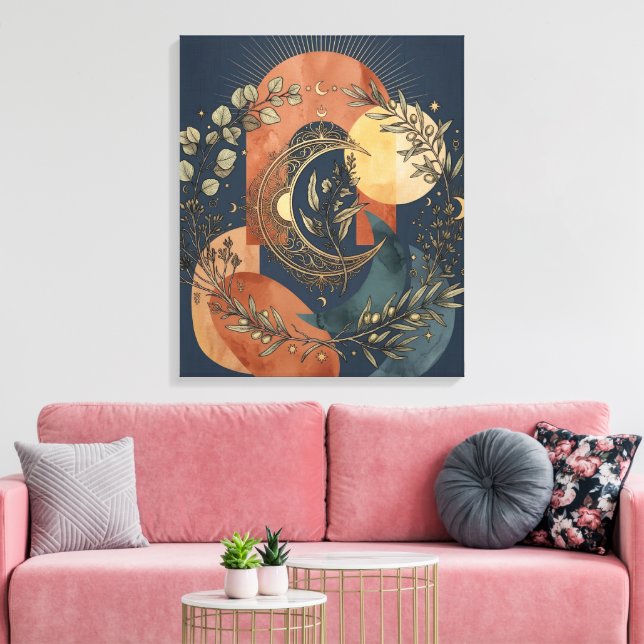 Celestial Moon och Sun Gold Arch Canvastryck (Insitu (Vardagsrum))
