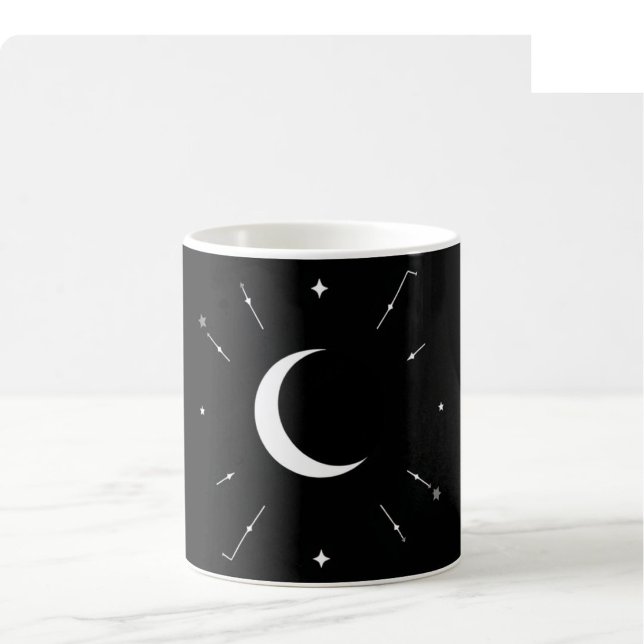 Celestial Moon Phase Mug - Svart & Vitt (Full Wra Kaffemugg (Skapare uppladdad)