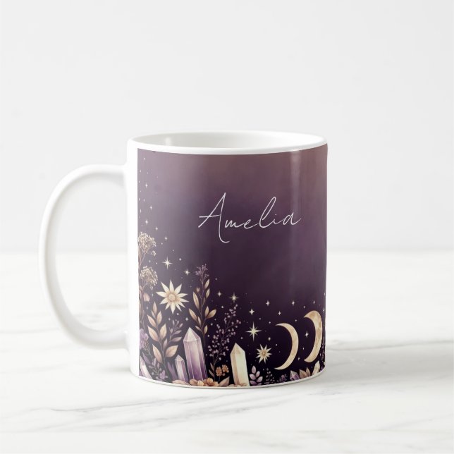 Celestial Moon Phases Crystal Botanical Name Mug Kaffemugg (Vänster)