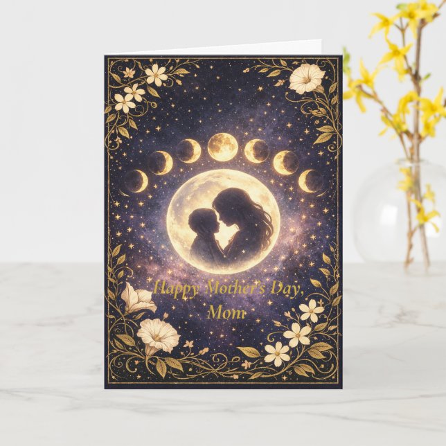 Celestial Moon Phases Floral Night Sky Design Kort (Gul blomma)