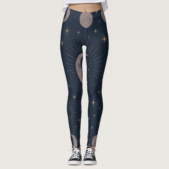 Celestial Moon Ritual Mönster | Kosmiska Kvinnor  Leggings (Framsida)
