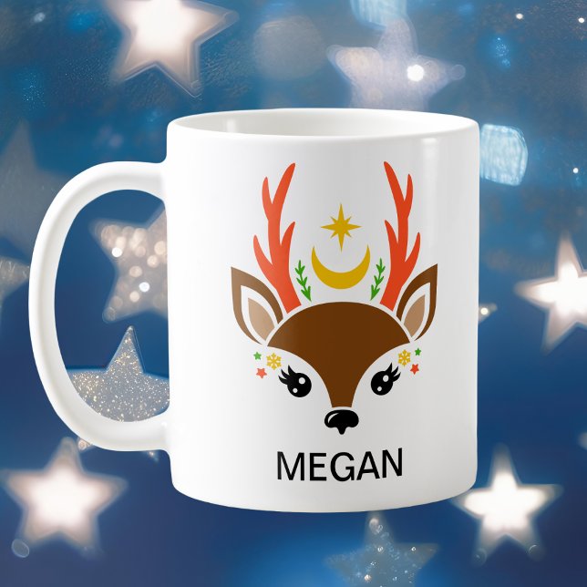 Celestial Moon & Star Renhjortans Ansikte Holiday Kaffemugg (Celestial Moon & Star Reindeer Face Holiday Coffee Mug
)