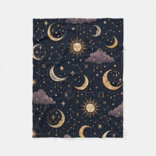 Celestial Moon & Stars Astrologi Boho Sömlös Fleecefilt