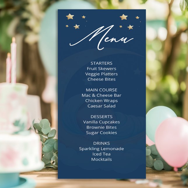 Celestial Moon Stars Baby Shower Meny Kort  (Skapare uppladdad)