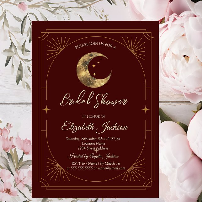 Celestial Moon Stars Dark Bridal Shower Inbjudningar (Skapare uppladdad)