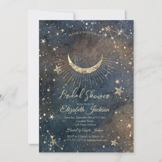 Celestial Moon,Stars Diamond Dark Bridal Shower  Inbjudningar (Framsida)