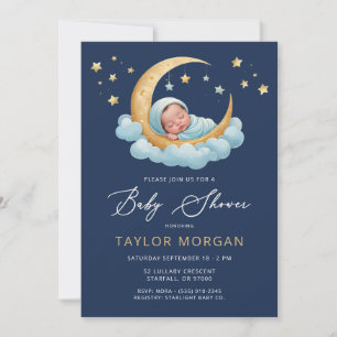 Celestial Moon & Stars Marin Pojke Baby Shower  Inbjudningar