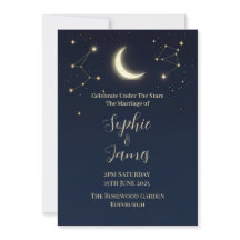 Celestial Moon & Stars Midnatts Bröllopsinbjudan