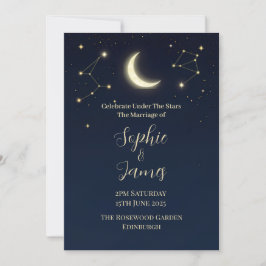Celestial Moon & Stars Midnatts Bröllopsinbjudan Inbjudningar