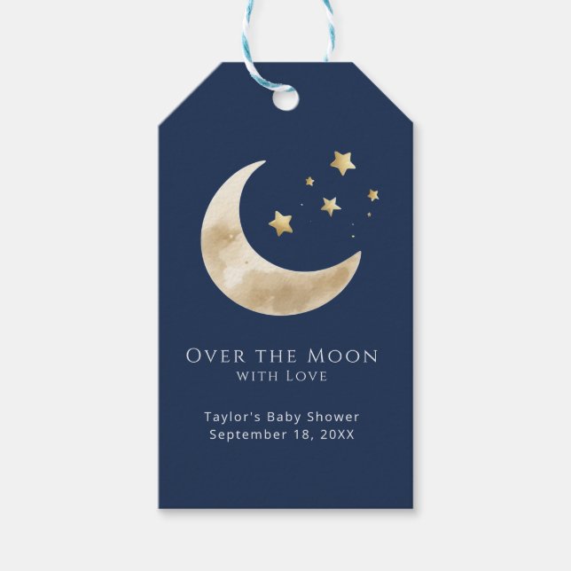 Celestial Moon & Stars Over the Moon Baby Shower  Presentetikett (Framsidan)