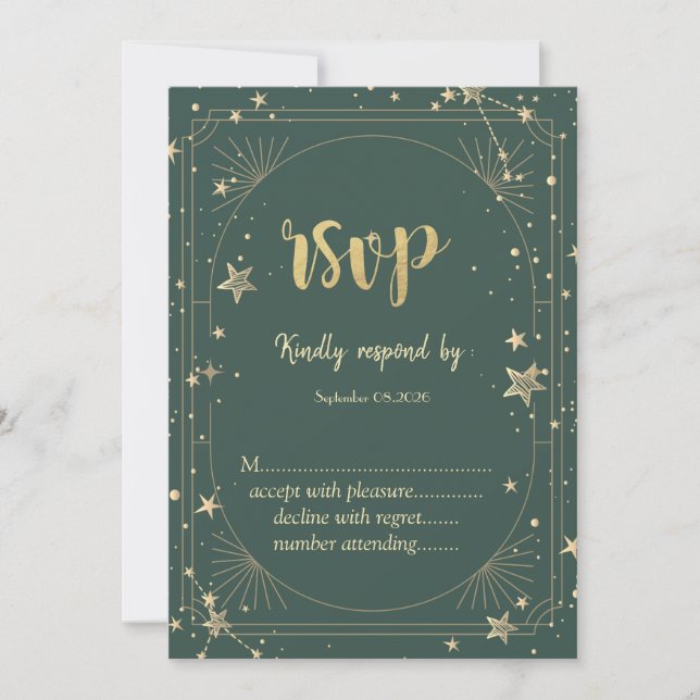 Celestial Moon Stars Ram Wedding RSVP   Inbjudningar (Framsida)