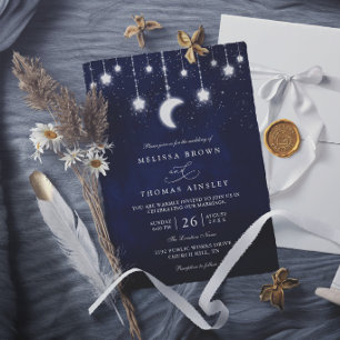 Celestial Moon Stars Strängljus Elegant Bröllop Inbjudningar