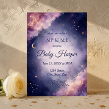 Celestial Moon & Stars Watercolor Sip and See Baby