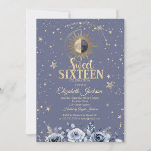 Celestial Moon Sun Moon Stjärnor Lavendel Sweet 16 Inbjudningar