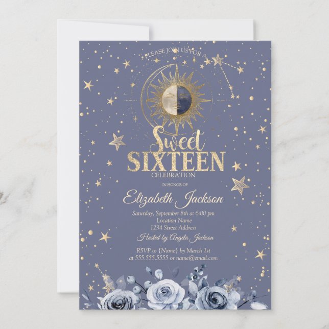 Celestial Moon Sun Moon Stjärnor Lavendel Sweet 16 Inbjudningar (Framsida)