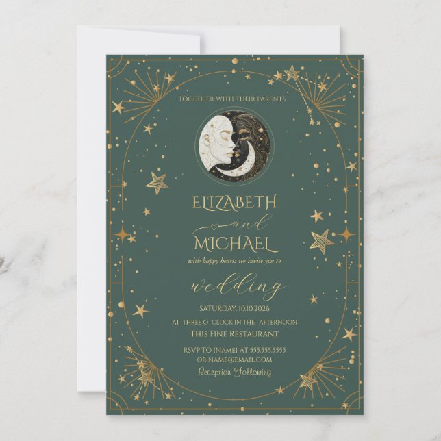 Celestial Moon Sun Ram Wedding Inbjudningar (Framsida)