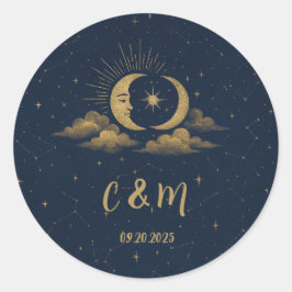 Celestial Moon Wedding Envelope Seal Runt Klistermärke