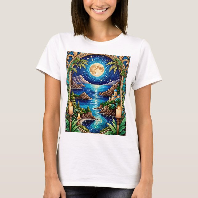 Celestial Moonlit Ocean Fantasy Ligcape Art Tee (Framsida)