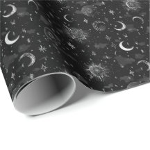 Celestial Moons & Stars Presentpapper Monokrom