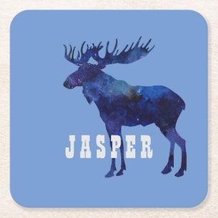 Celestial Moose Silhouette Anpassningsbar Underlägg Papper Kvadrat