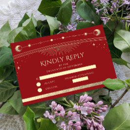 Celestial Mörk Red Guld Sol Måne Stars Bröllop OSA Kort