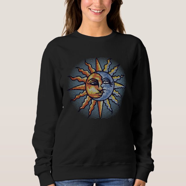 Celestial Mosaic Sun & Moon Faces Graphic T Shirt (Framsida)
