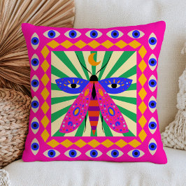 Celestial Moth Modern Evil Eyes Funky Maximalist Kudde
