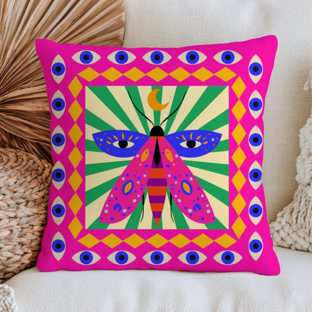 Celestial Moth Modern Evil Eyes Funky Maximalist  Kudde (Skapare uppladdad)