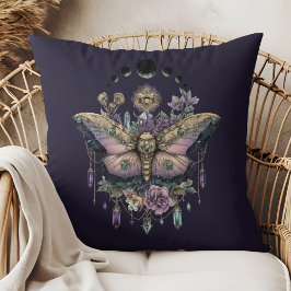 Celestial Moth Moon Phases Throw Pillow Kudde
