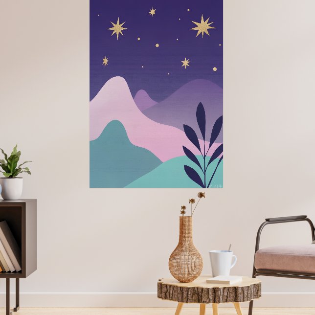 Celestial Mountain Nattlig Himmel Konst Poster | L (Vardagsrum 3)