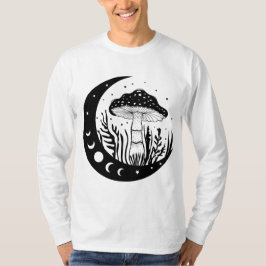 Celestial Mushroom och Måne Phases Black & White T Shirt