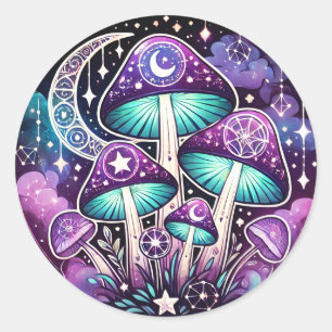Celestial Mushroom Sticker med dystiska accenter Runt Klistermärke