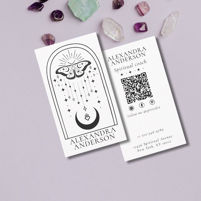 Celestial Mystic Esoteric Moth och Måne Andlig Visitkort (Celestial Mystic Esoteric Moth and Moon Spiritual Business Card)