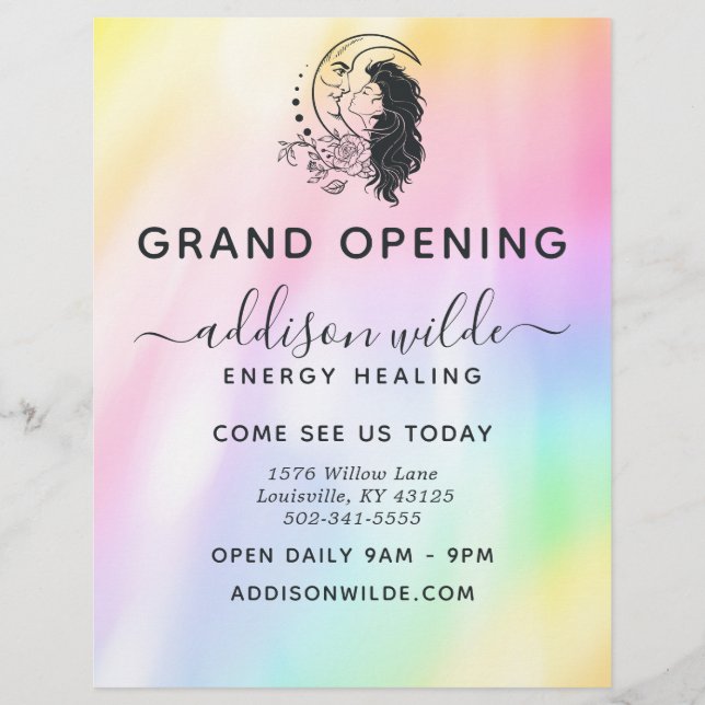 Celestial Mystic Mån Gudinna Rainbow Business Reklamblad (Framsidan)