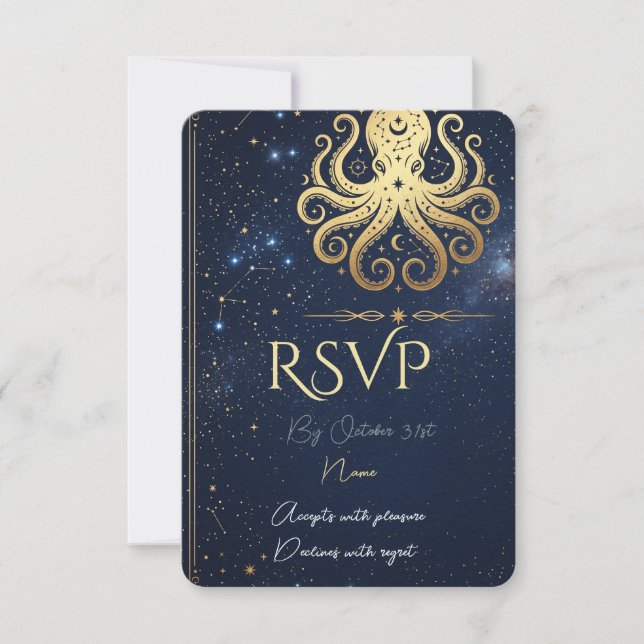 Celestial Mystic Octopus Navy & Gold RSVP-kort (Framsida)