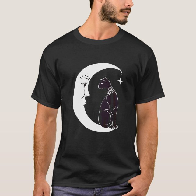 Celestial Mystical Black Cat Familiar Pagan Witchc T Shirt (Framsida)