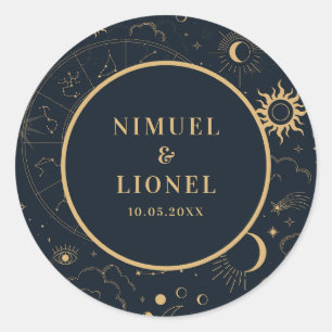Celestial Mystical Inslag Starsign Kuvert Runt Klistermärke