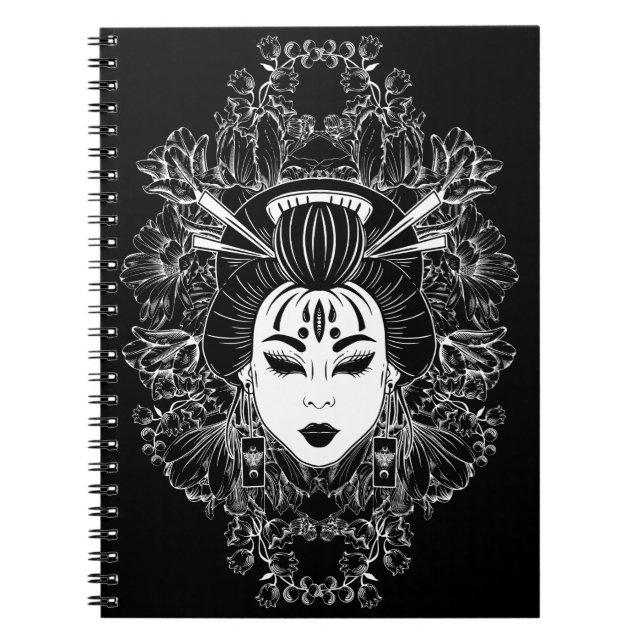 CELESTIAL MYSTICAL JAPANESE GEISHA SPIRIT PÅ BLACK ANTECKNINGSBOK (Framsidan)