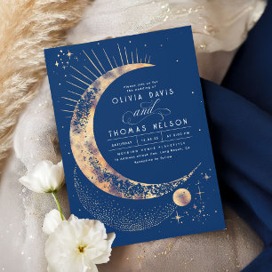 Celestial Mystical Måne Starry Night Boho Bröllop Inbjudningar