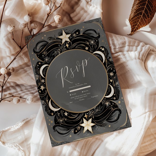 Celestial Mystical Måne Starry Night Boho Bröllop OSA Kort (Skapare uppladdad)