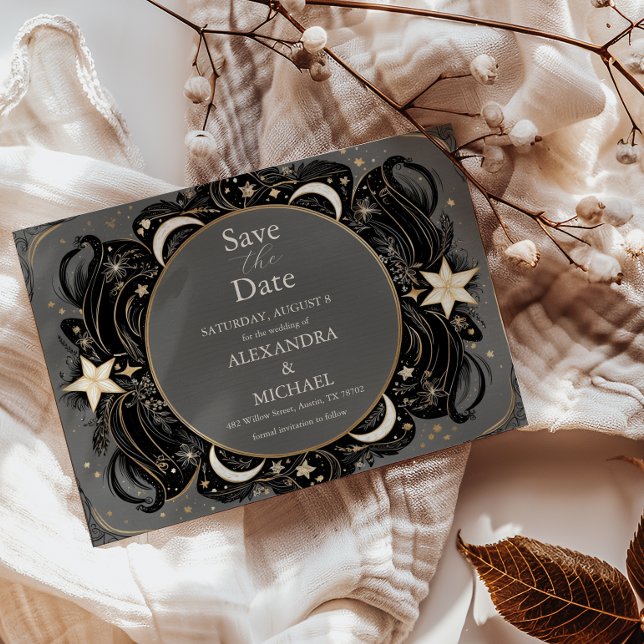 Celestial Mystical Måne Starry Night Boho Bröllop Spara Datumet (Skapare uppladdad)