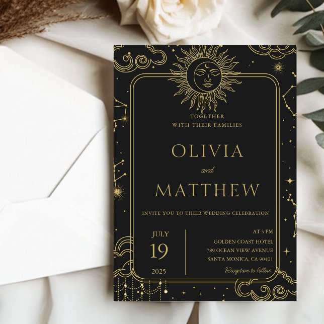 Celestial Mystical Måne Stars Galaxy Bröllop Inbjudningar (Celestial Mystical Moon Stars Galaxy Wedding Invitation)