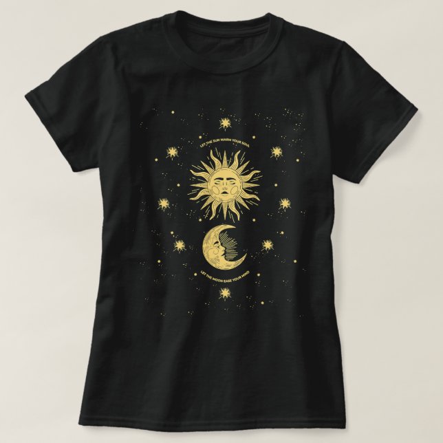 Celestial Mystical Sol Måne Gothic Boho Bohemian A T Shirt (Design framsida)