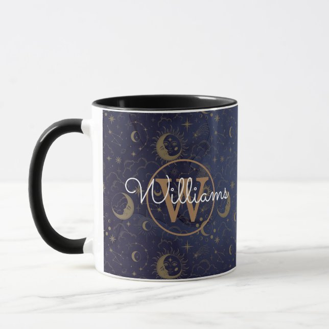 Celestial Mystisk Guld Monogram Skriptnamn Mugg (Vänster)
