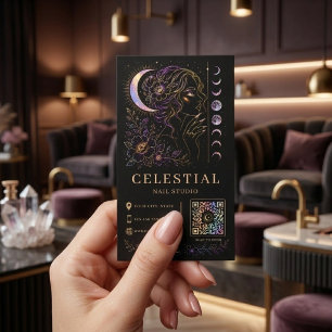 Celestial Nail Studio Lyx Svart Guld QR Skönhet Visitkort
